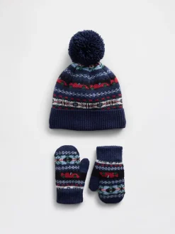 Baby & Toddler Fair Isle Pom Beanie & Mittens Set