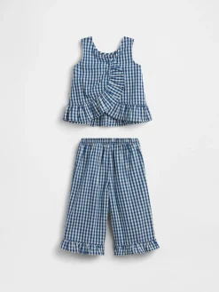 Baby & Toddler Gingham Denim Ruffle-Hem Outfit Set