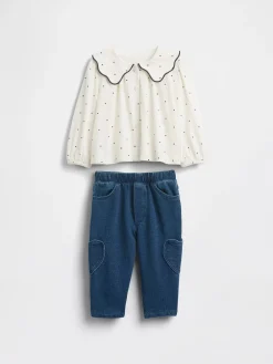 Baby Collared Top & Pull-On Pants Outfit Set