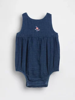 Baby Cotton Gauze Denim Bubble Bodysuit