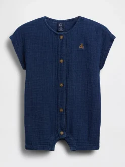 Baby Cotton Gauze Denim Shorty One-Piece