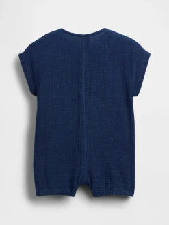 Baby Cotton Gauze Denim Shorty One-Piece