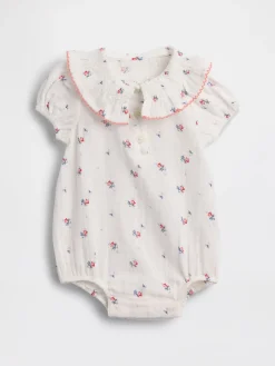 Baby Cotton Gauze Floral Collared Bodysuit