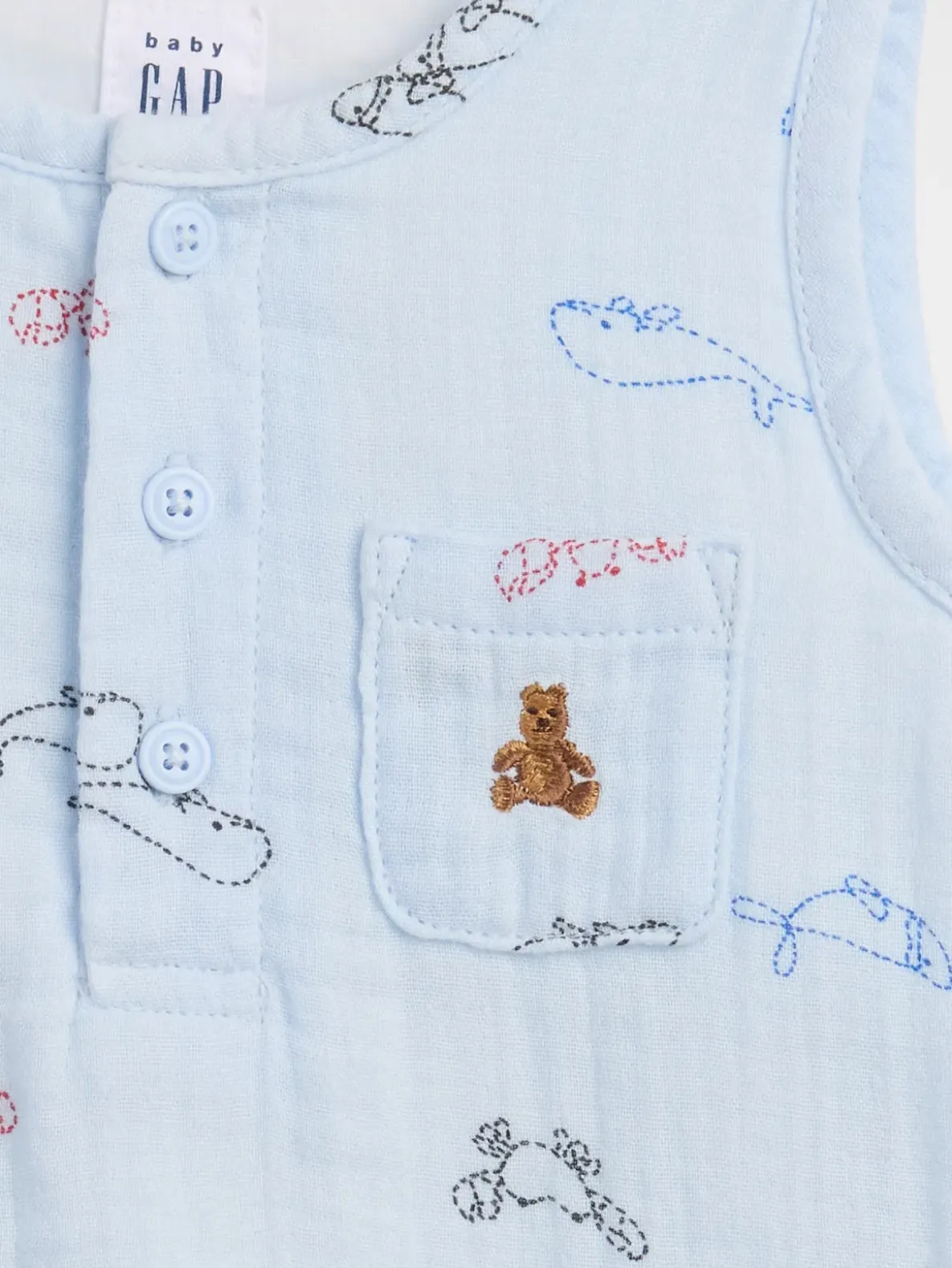 Baby Cotton Gauze Henley Pocket Tank Bodysuit