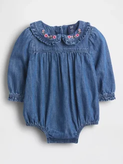 Baby Denim Ruffle Collar Bubble Bodysuit