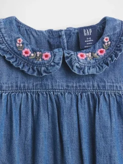 Baby Denim Ruffle Collar Bubble Bodysuit
