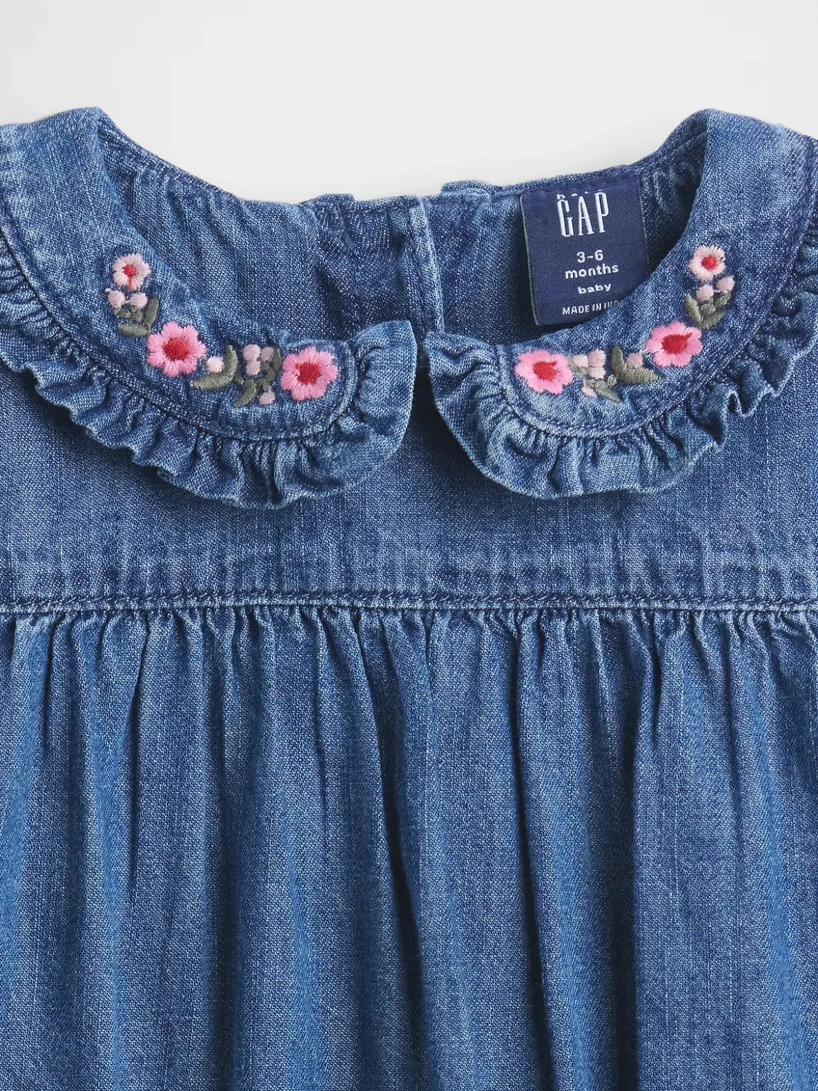 Baby Denim Ruffle Collar Bubble Bodysuit