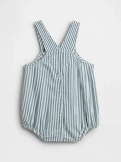Baby Denim Stripe Bear Pocket Bubble Overalls