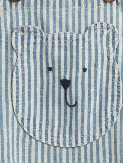 Baby Denim Stripe Bear Pocket Bubble Overalls