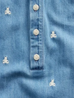 Baby Embroidered Brannan Bear Denim Shorty One-Piece