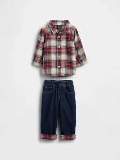 Baby Flannel & Cuffed Jeans Outfit Set