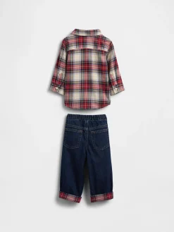 Baby Flannel & Cuffed Jeans Outfit Set