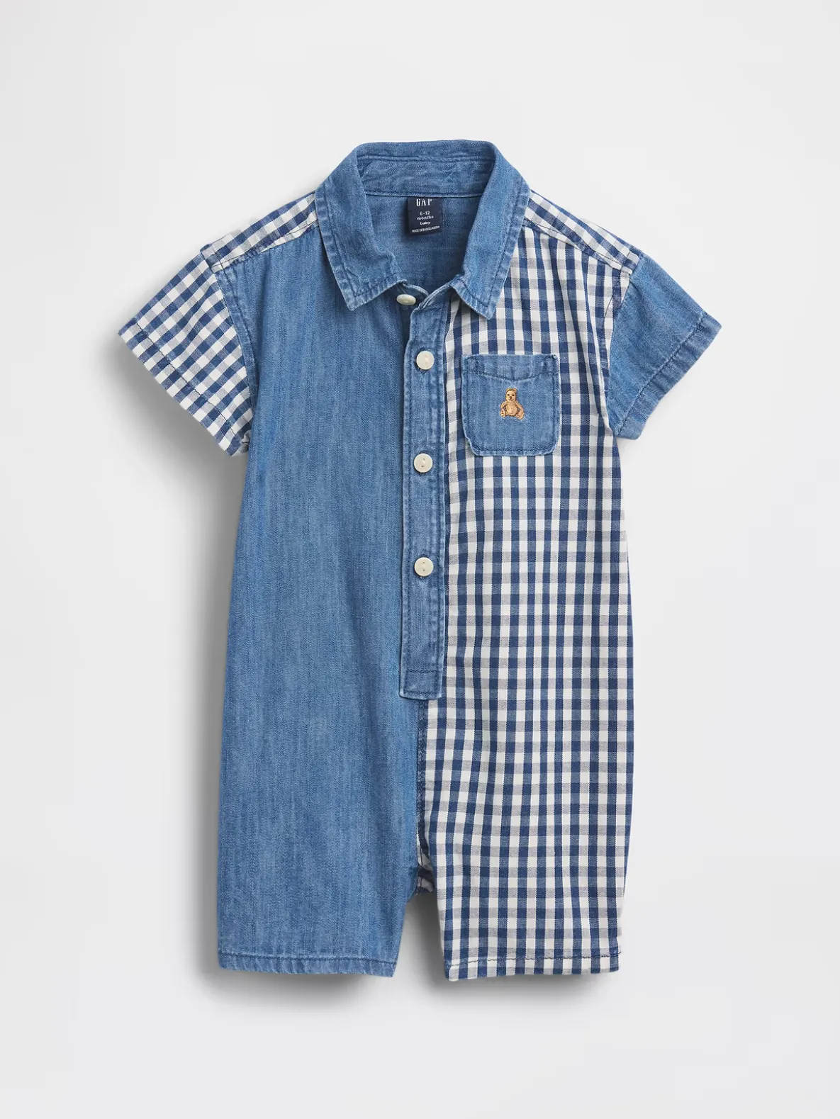 Baby Gingham Denim Colorblock Shorty One-Piece