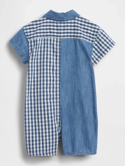 Baby Gingham Denim Colorblock Shorty One-Piece