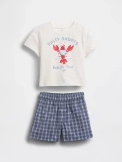 Baby Lobster Graphic T-Shirt & Plaid Short Set