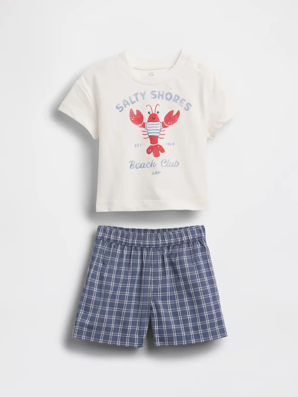 Baby Lobster Graphic T-Shirt & Plaid Short Set