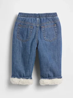 Baby Sherpa-Lined Pull-On Barrel Jeans