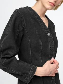 Barrel-Sleeve Denim Mini Dress