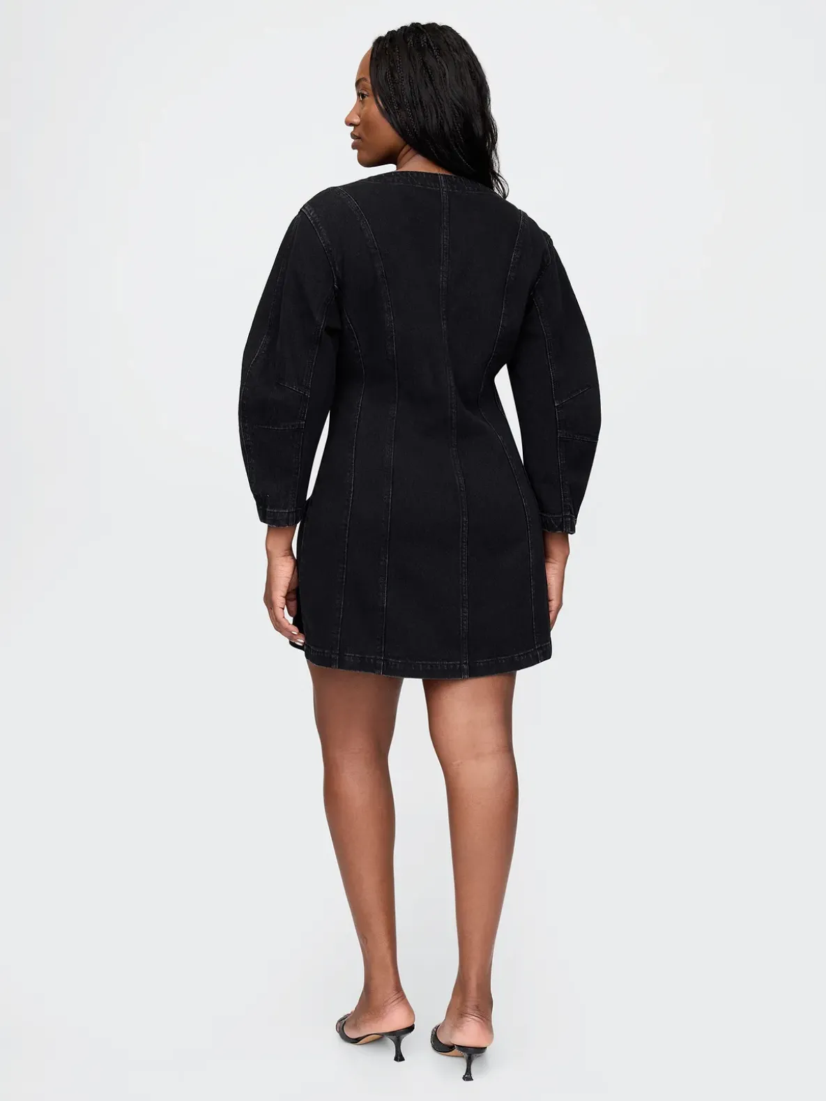 Barrel-Sleeve Denim Mini Dress