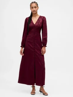 Button-Front V-Neck Maxi Dress