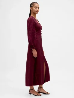 Button-Front V-Neck Maxi Dress