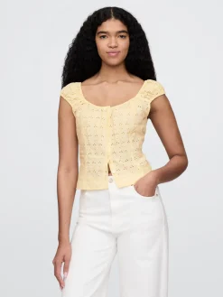 Cap-Sleeve Eyelet Top