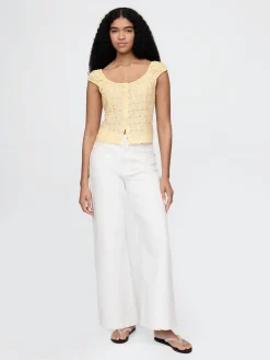 Cap-Sleeve Eyelet Top