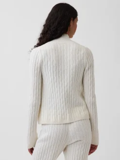 CashSoft Cable-Knit Crop Zip Cardigan