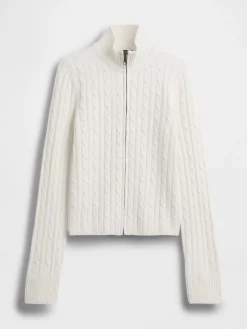 CashSoft Cable-Knit Crop Zip Cardigan