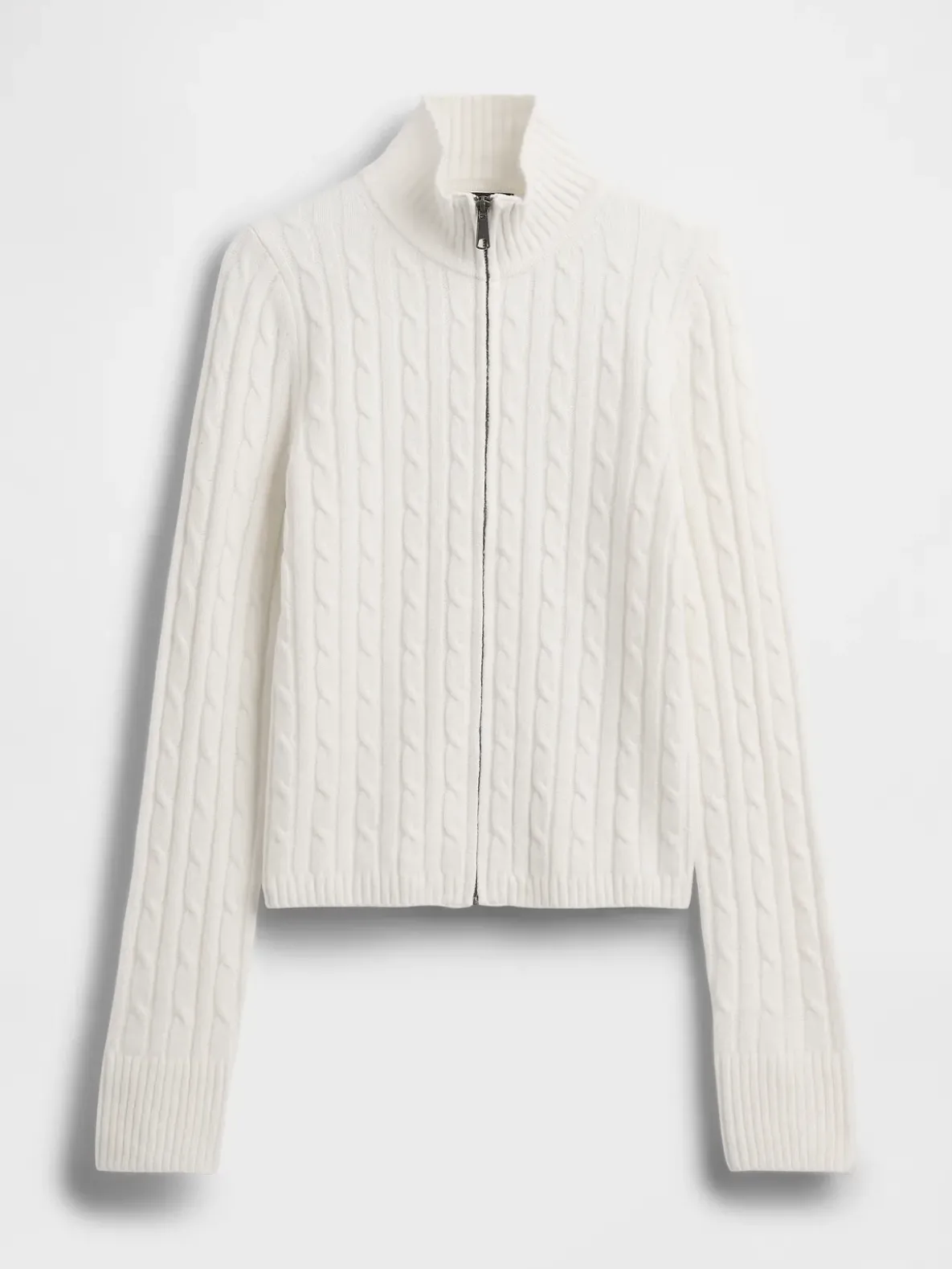CashSoft Cable-Knit Crop Zip Cardigan