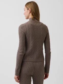CashSoft Cable-Knit Crop Zip Cardigan