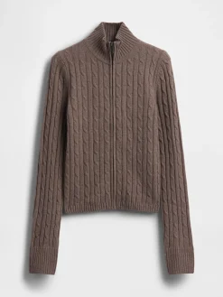 CashSoft Cable-Knit Crop Zip Cardigan