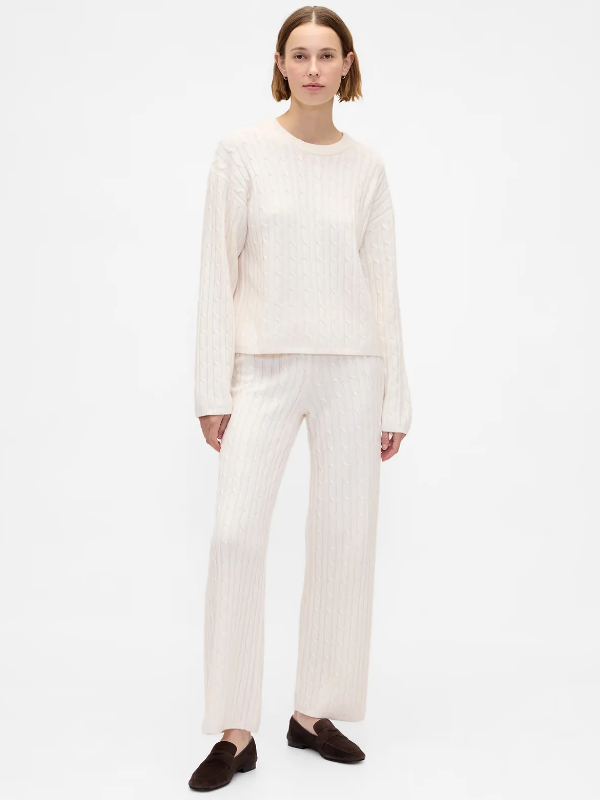 CashSoft Cable-Knit Sweater Pants