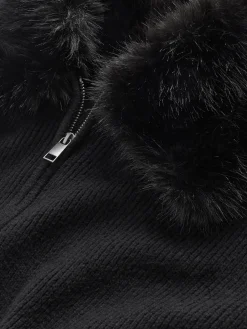 CashSoft Faux-Fur Collar Zip Cardigan Sweater