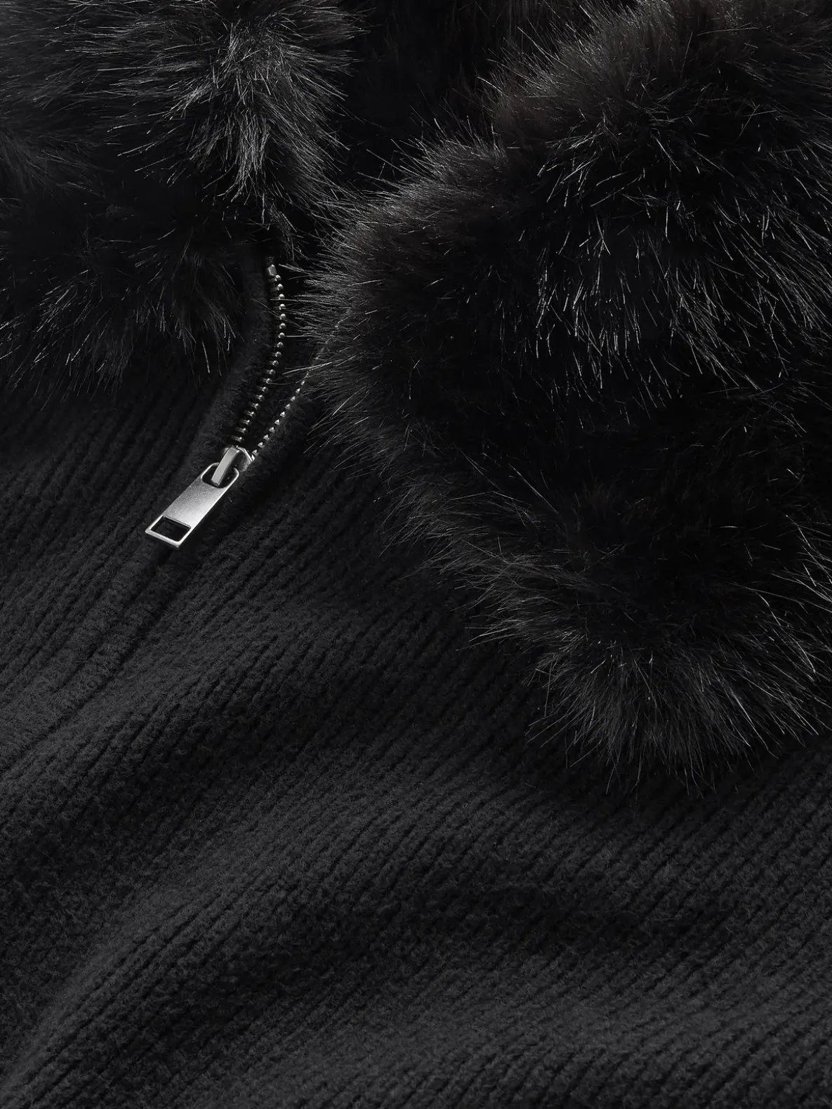 CashSoft Faux-Fur Collar Zip Cardigan Sweater
