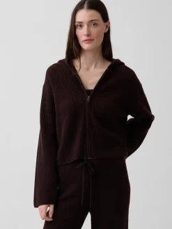 CashSoft Oversized Shaker-Stitch Zip Hoodie