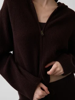 CashSoft Oversized Shaker-Stitch Zip Hoodie