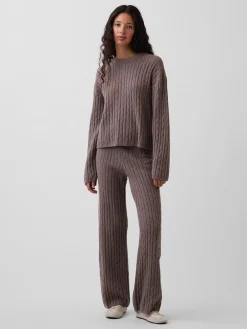 CashSoft Relaxed Cable-Knit Sweater Pants