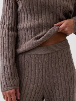 CashSoft Relaxed Cable-Knit Sweater Pants