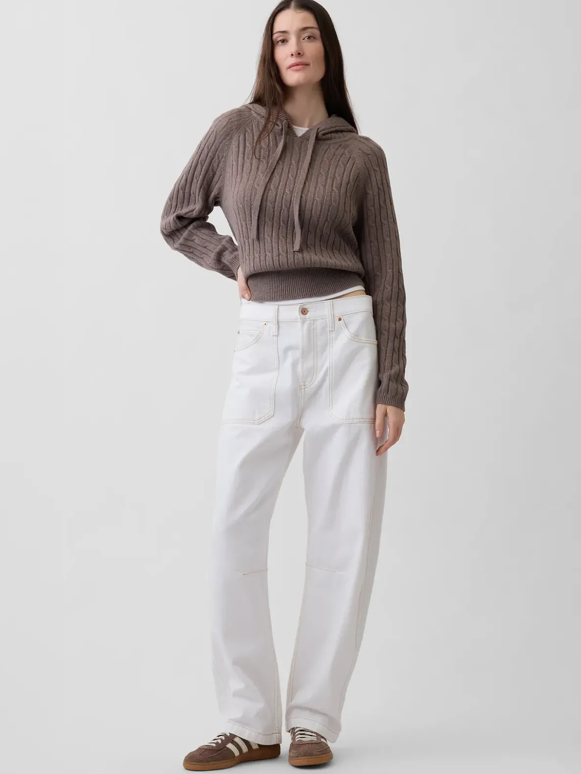 CashSoft Relaxed Cable-Knit Hoodie