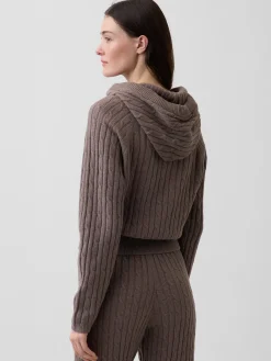 CashSoft Relaxed Cable-Knit Hoodie