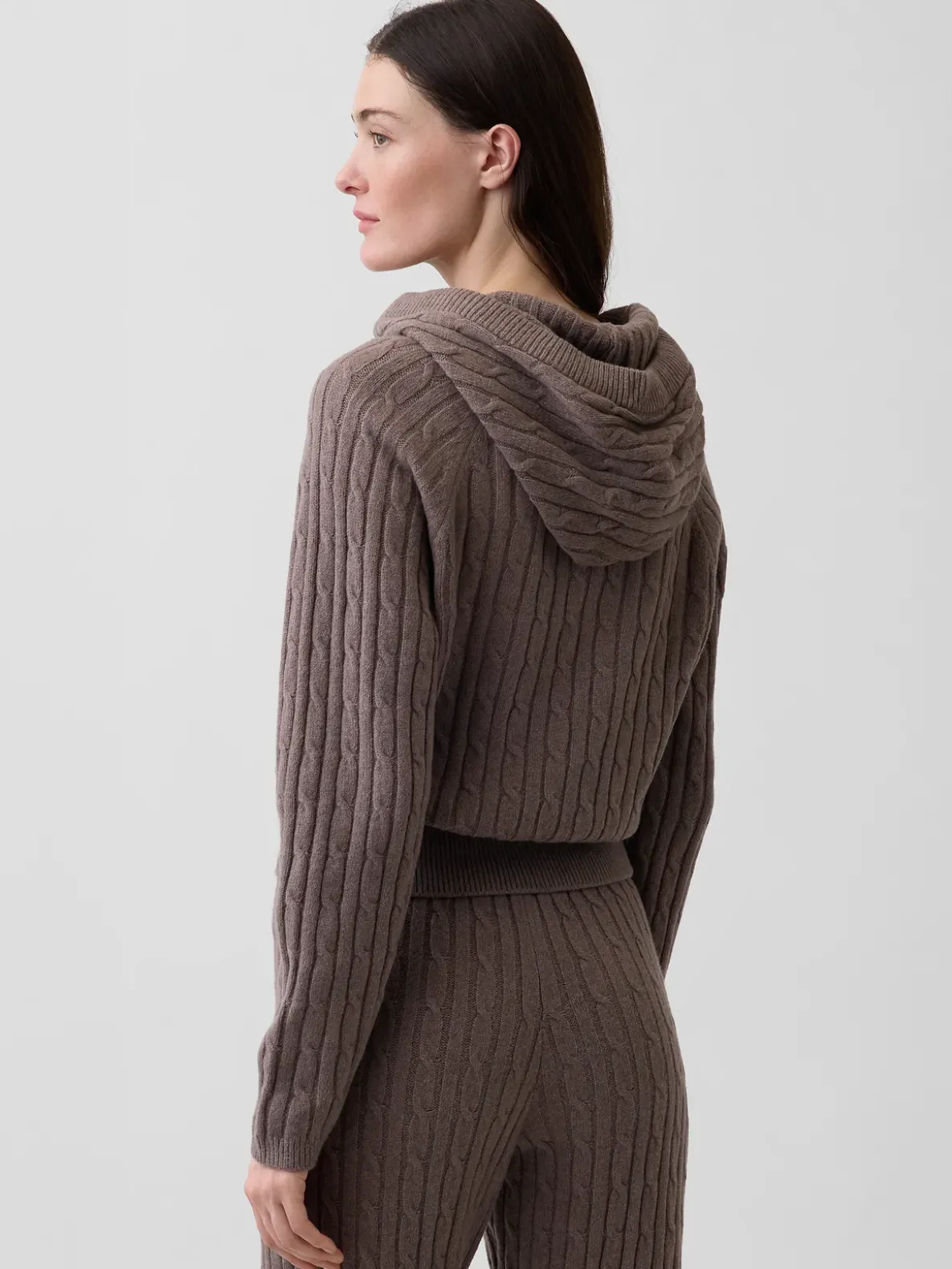 CashSoft Relaxed Cable-Knit Hoodie