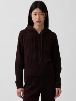 CashSoft Relaxed Cable-Knit Hoodie