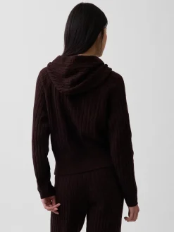 CashSoft Relaxed Cable-Knit Hoodie