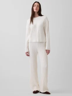 CashSoft Relaxed Cable-Knit Sweater Pants