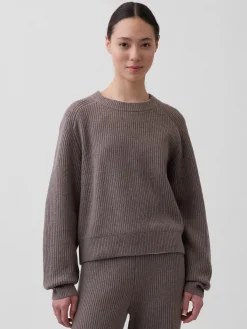 CashSoft Relaxed Shaker-Stitch Sweater