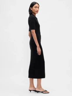 CashSoft Rib Collared Midi Cardigan Dress