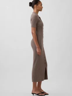 CashSoft Rib Collared Midi Cardigan Dress