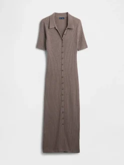 CashSoft Rib Collared Midi Cardigan Dress