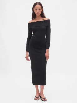 CashSoft Stretch Off-Shoulder Midi Sweater Dress